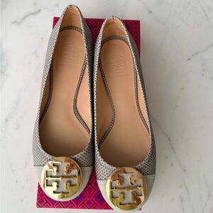 Tory Burch Slate Ballet Flats with Gold Logo